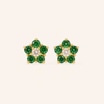 Blossom White Sapphire & Emeralds Studs - Psylish