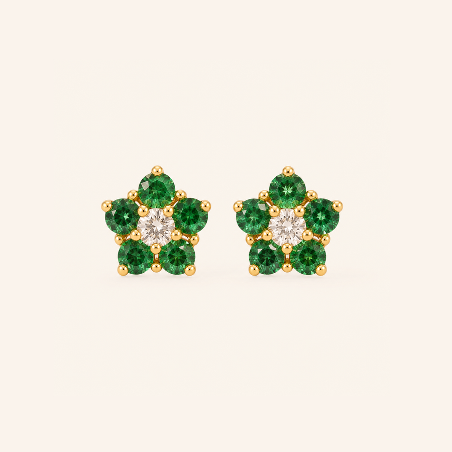 Blossom White Sapphire & Emeralds Studs - Psylish