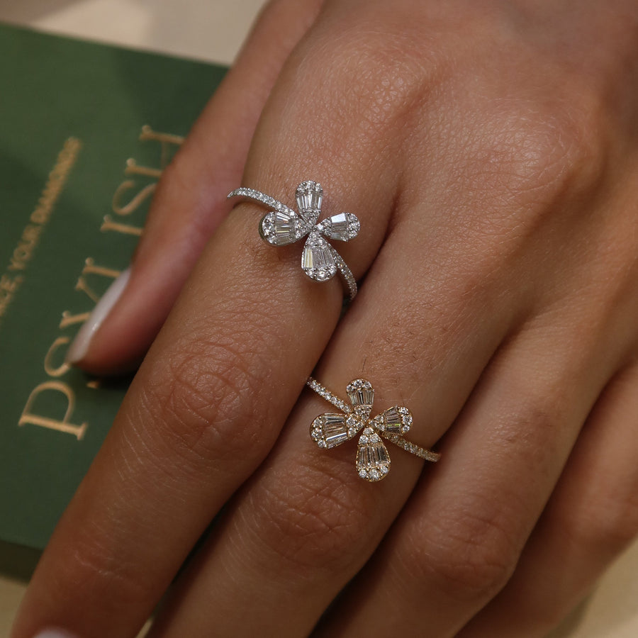 Abundance Butterfly Diamond Ring in White and Yellow Gold
