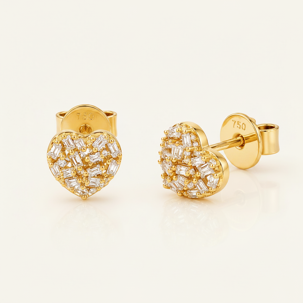 Amara Heart Diamond Studs - Psylish