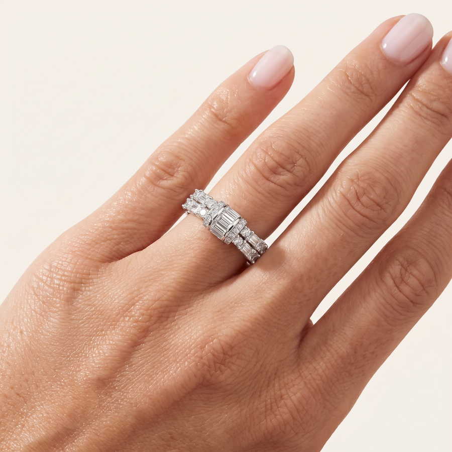 Arc Baguette Diamond Band Ring on hand