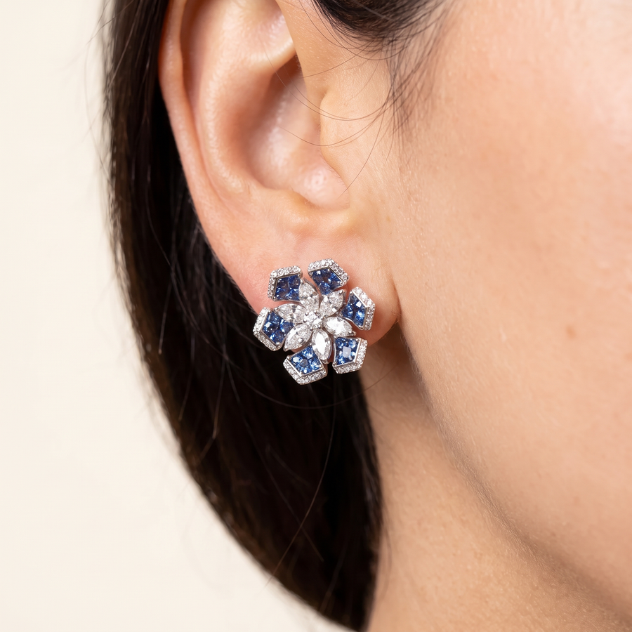 Chloe Blue Sapphire Diamond White Gold Earrings