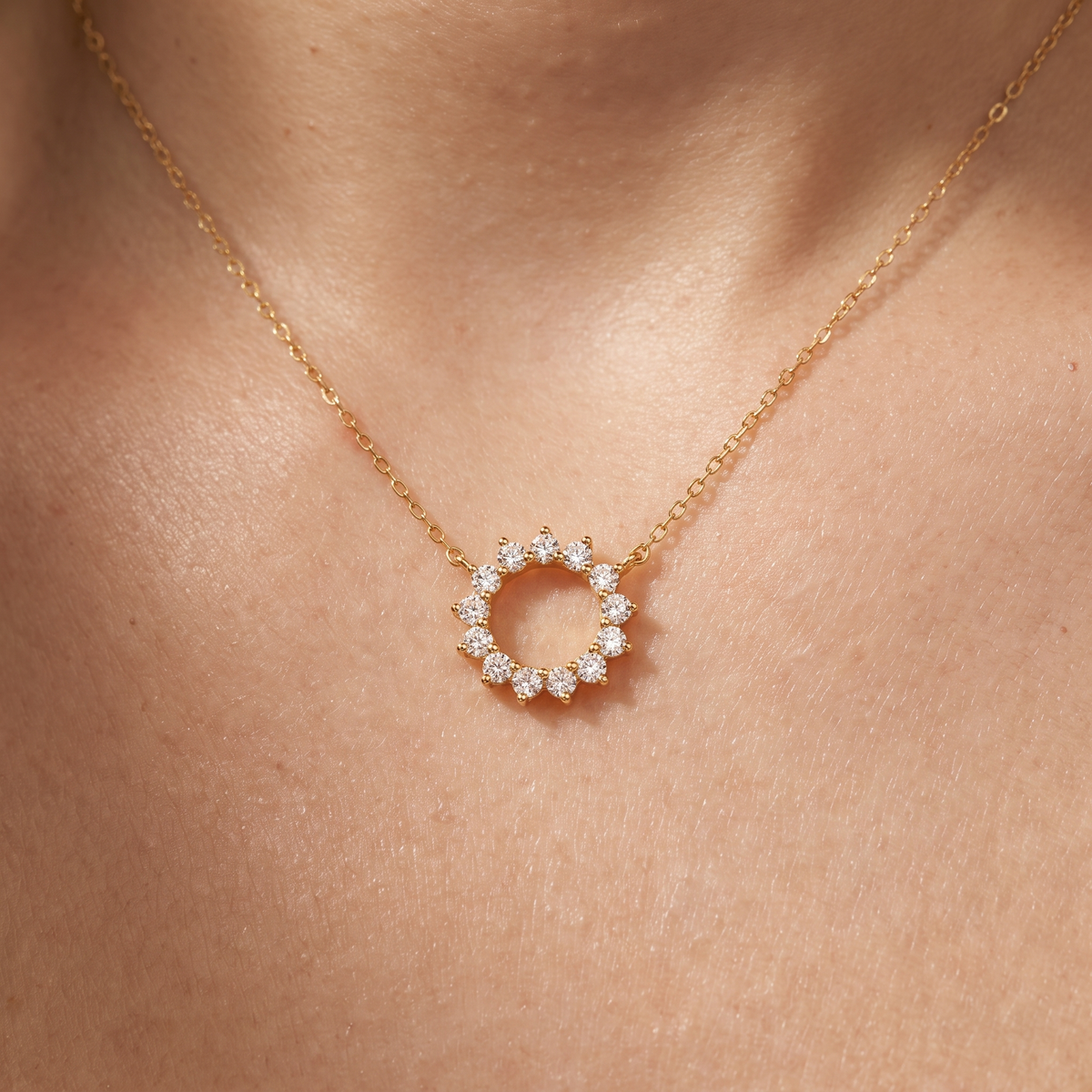 Circle of Life Diamond Necklace Yellow Gold Close Up
