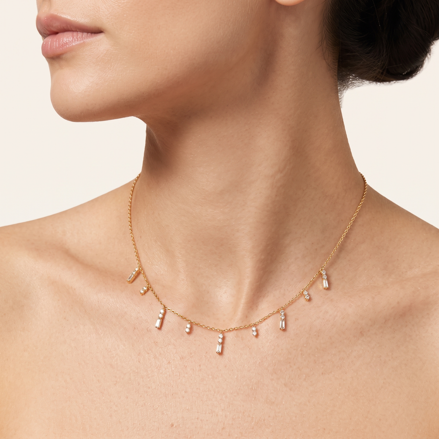 Diamond Drip Yellow Gold Necklace Side