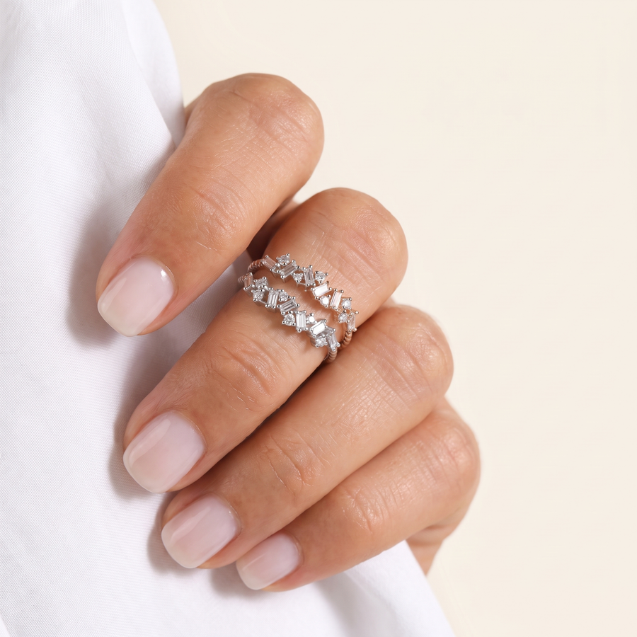 Double Baguette Diamond Ring White Gold