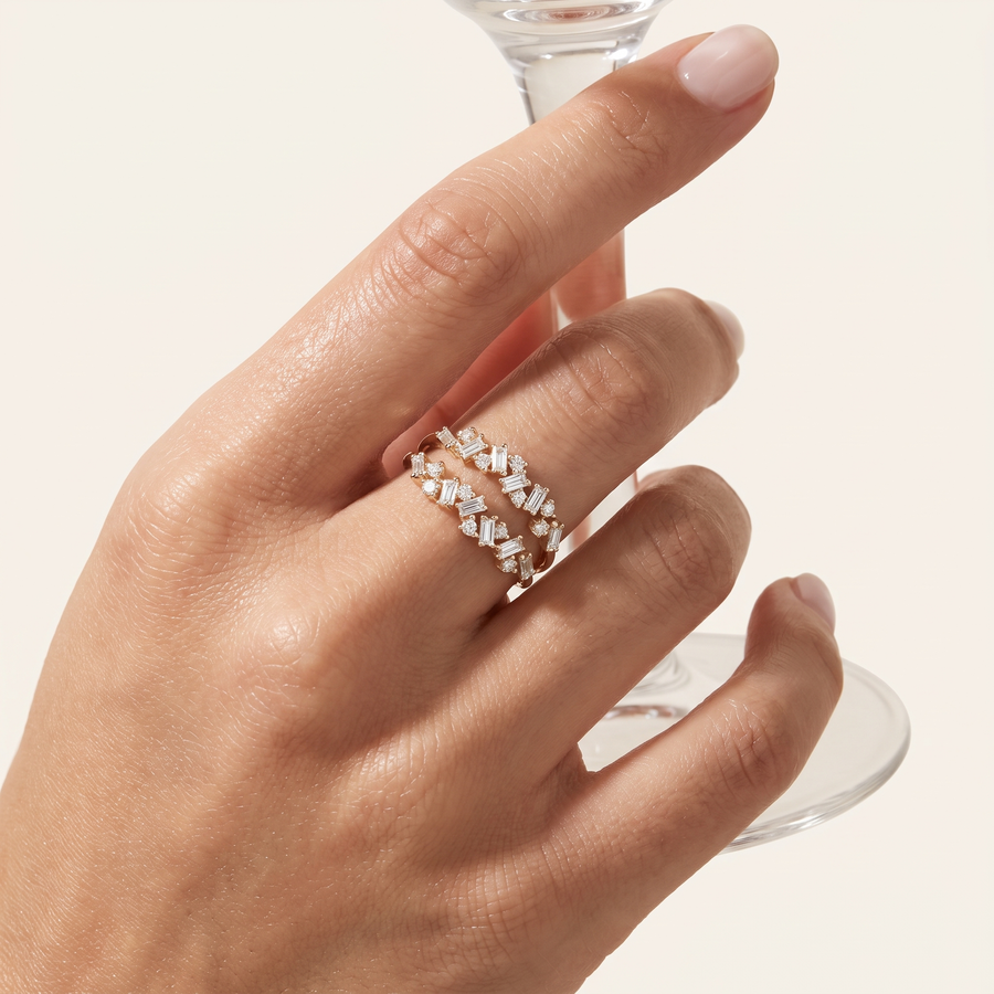 Double Baguette Diamond Ring Yellow Gold