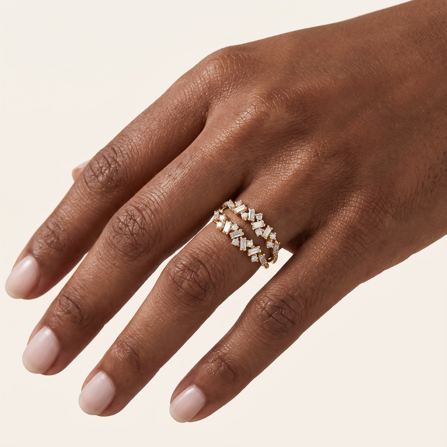 Double Baguette Diamond Ring Yellow Gold Ring