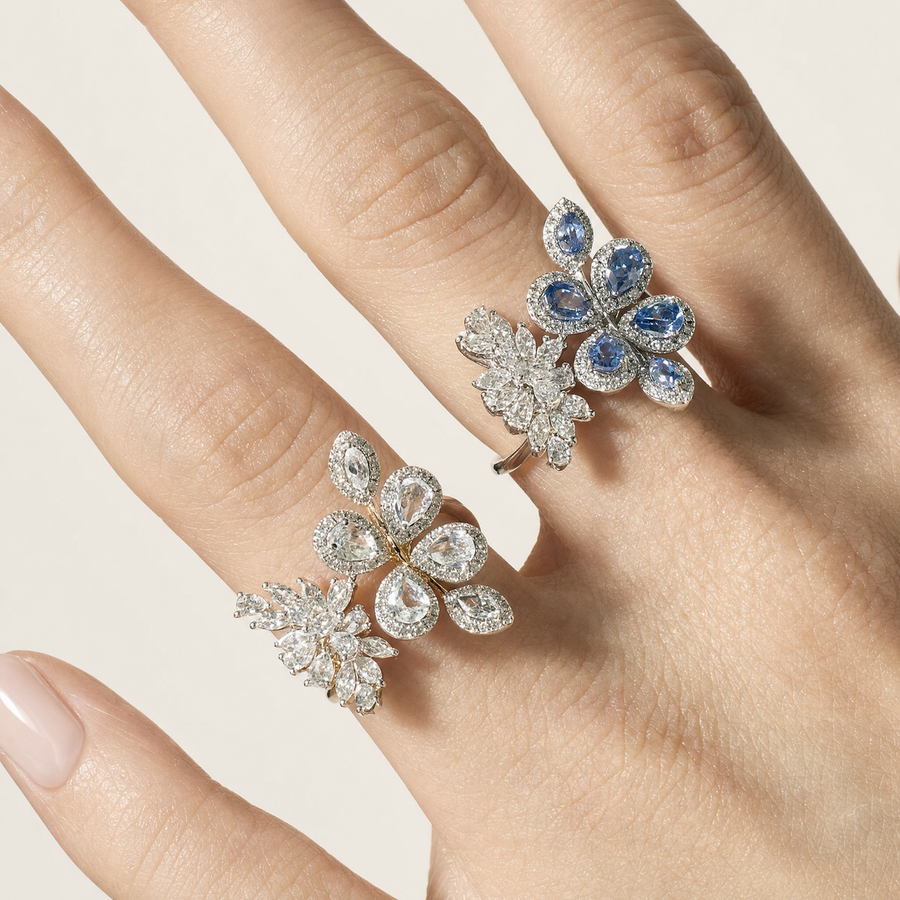 Elara White Gold Diamond Ring and Yellow Gold Ring