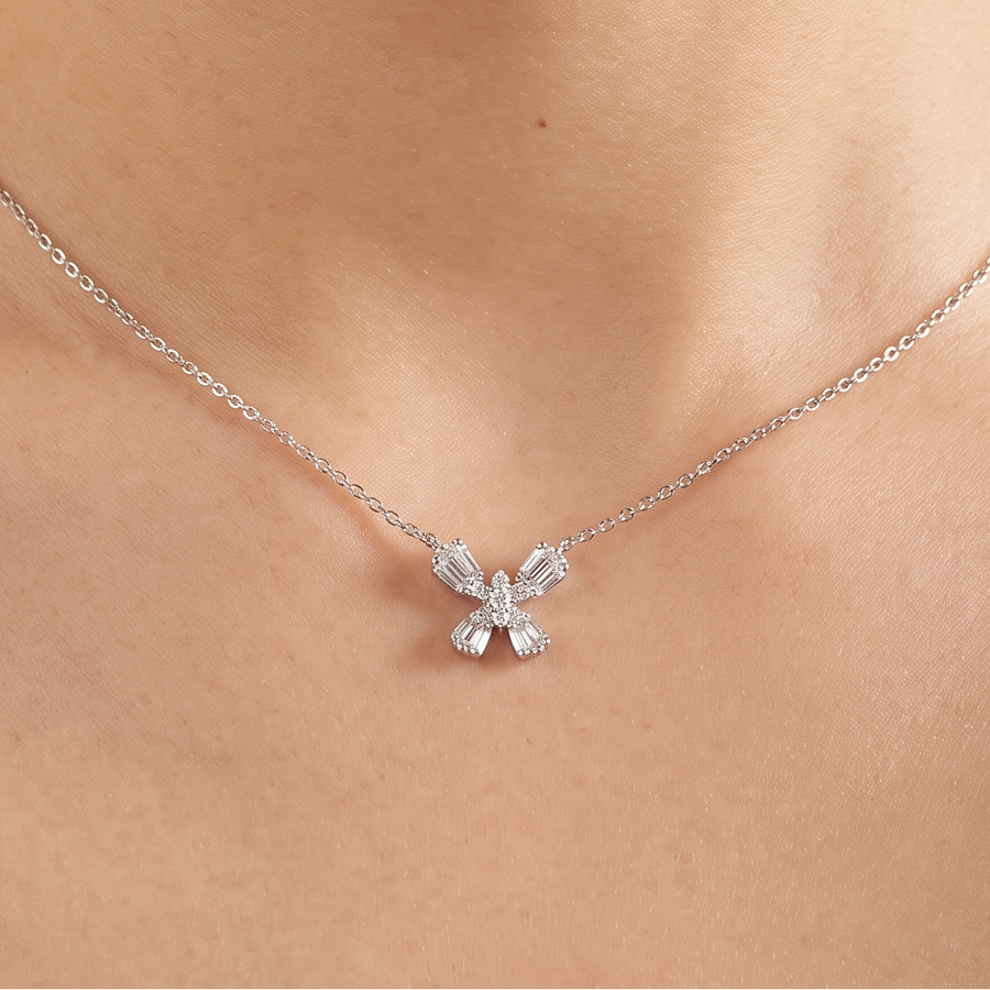 Fiori Butterfly Diamond Necklace White Gold on Neck