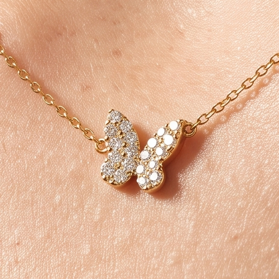 Flutter Butterfly Diamond Yellow Gold Necklace