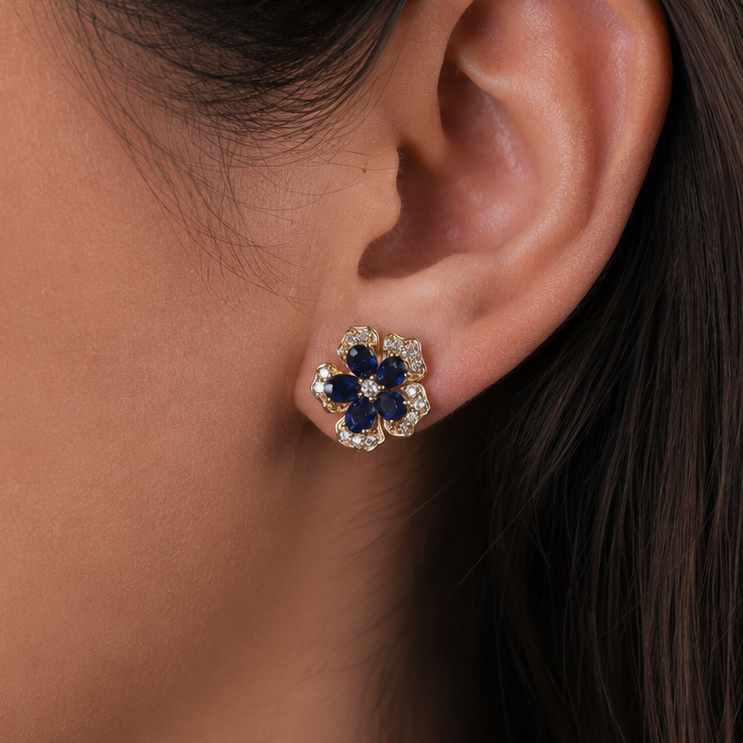 Gia Fleur Blue Sapphire Earrings Studs - Psylish