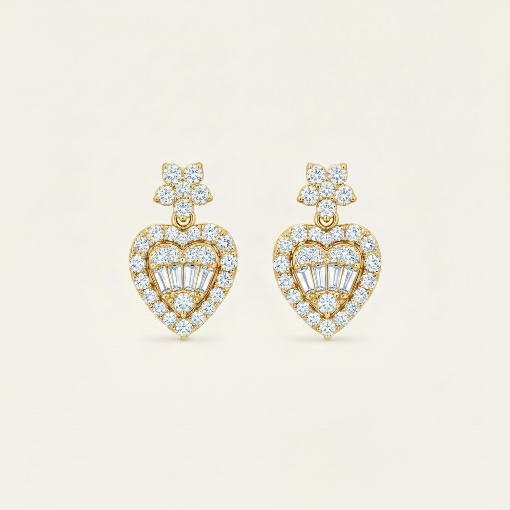Heart Drop Diamond Earrings - Psylish