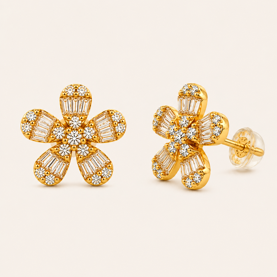 Izzy Fleur Diamond Stud Earrings - Psylish