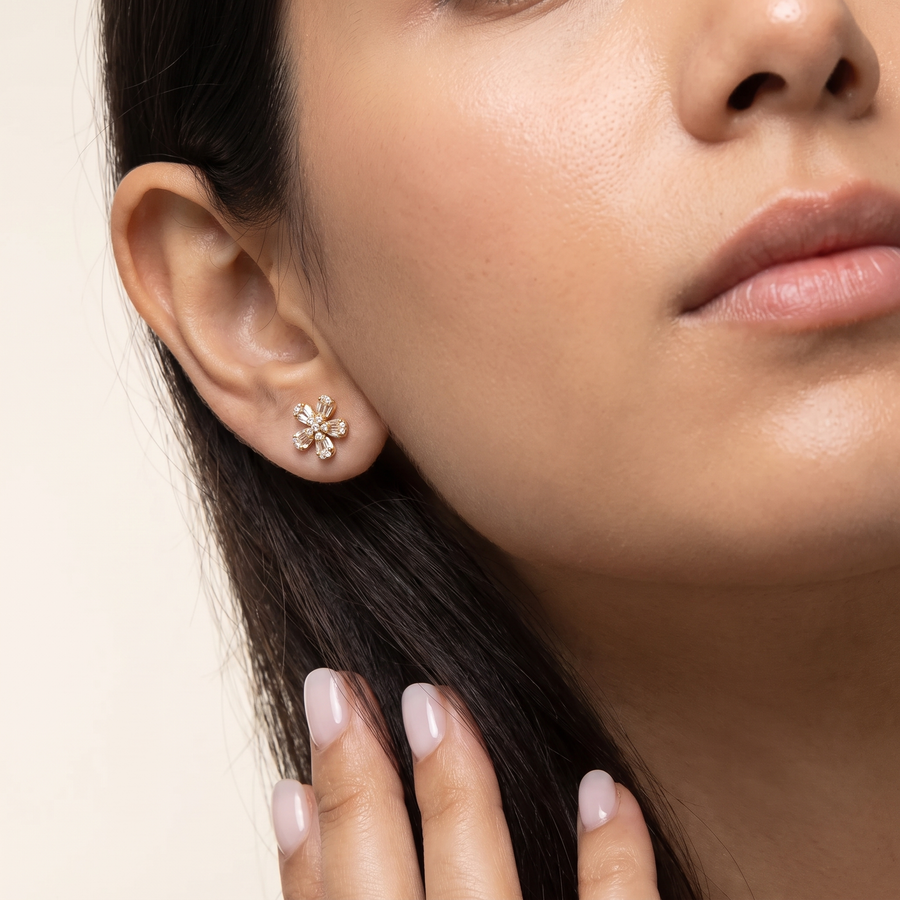 Izzy Fleur Yellow Gold Diamond Stud Earrings