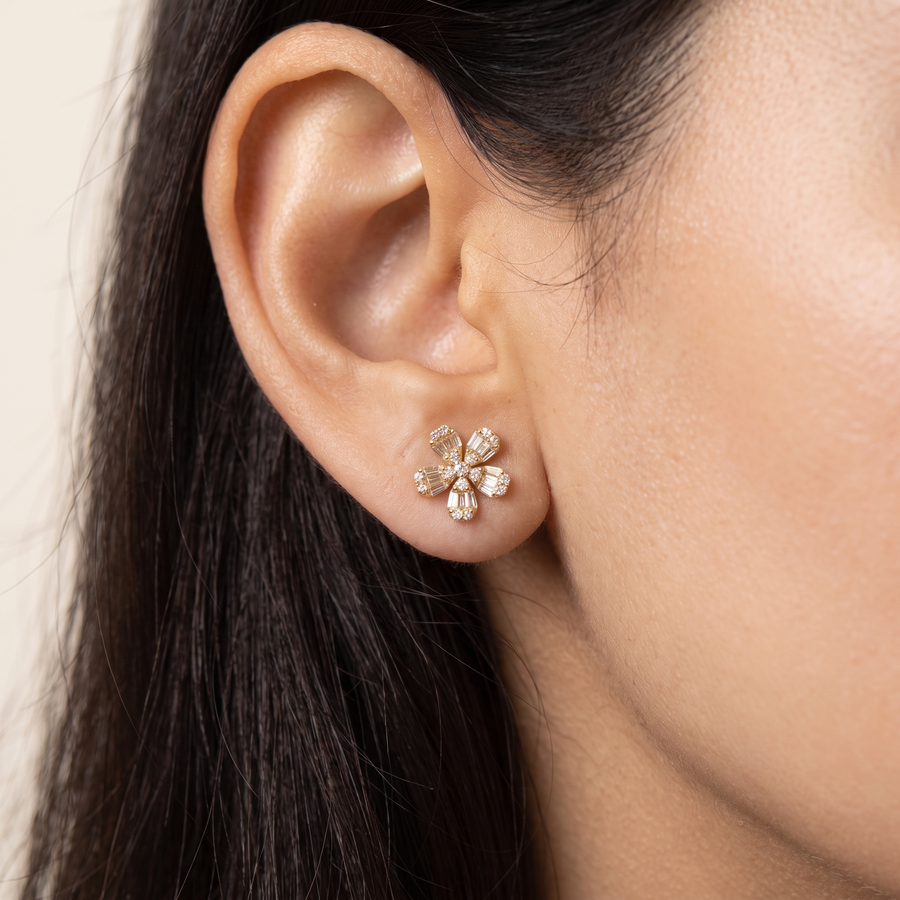 Izzy Fleur Yellow Gold Diamond Stud Earrings