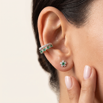 Kai White Sapphire & Natural Zambian Emerald Ear Cuff in White Gold