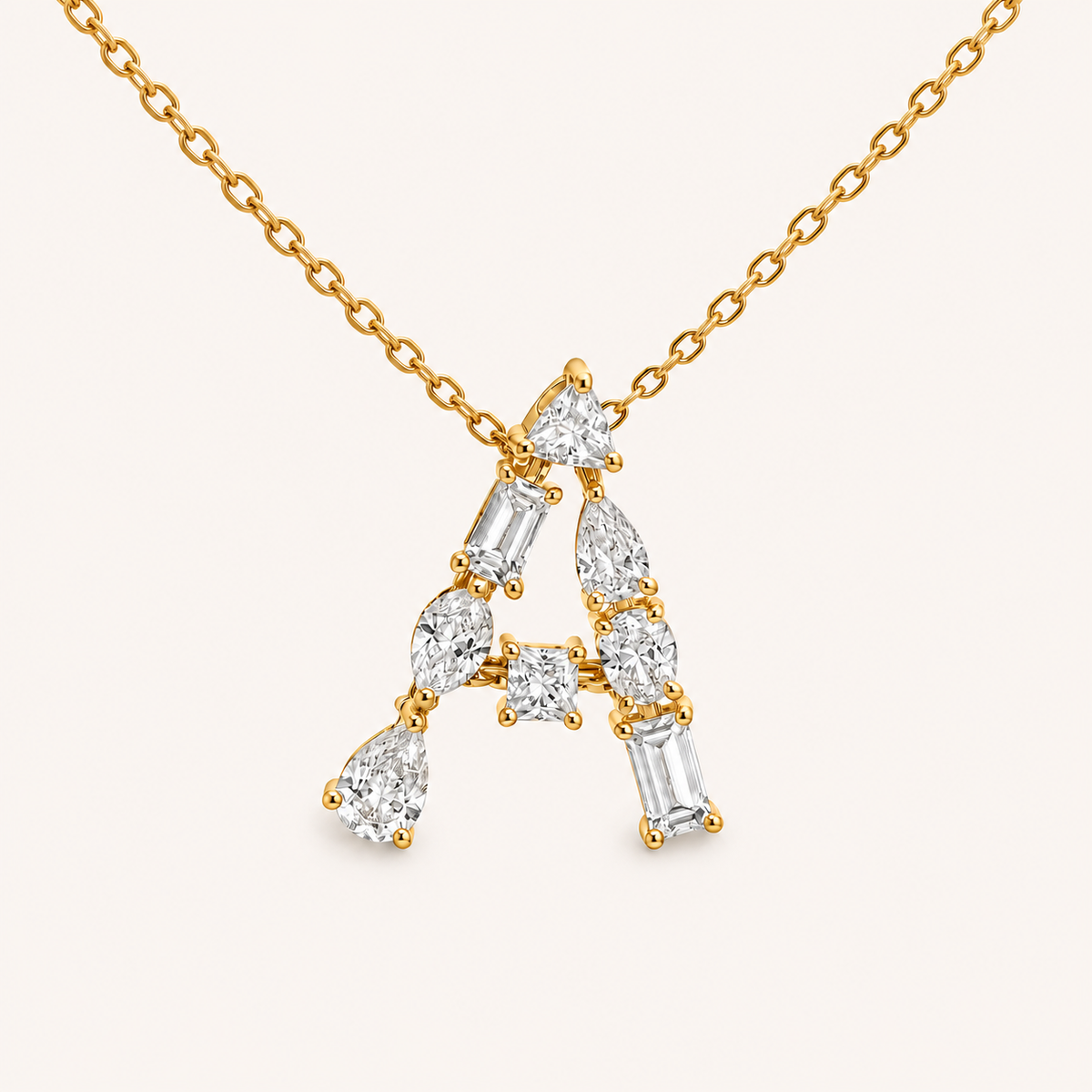 Bold Fancy Shape Diamond Initial Necklace