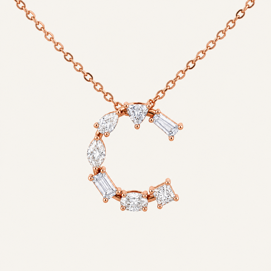 Bold Fancy Shape Diamond Initial Necklace