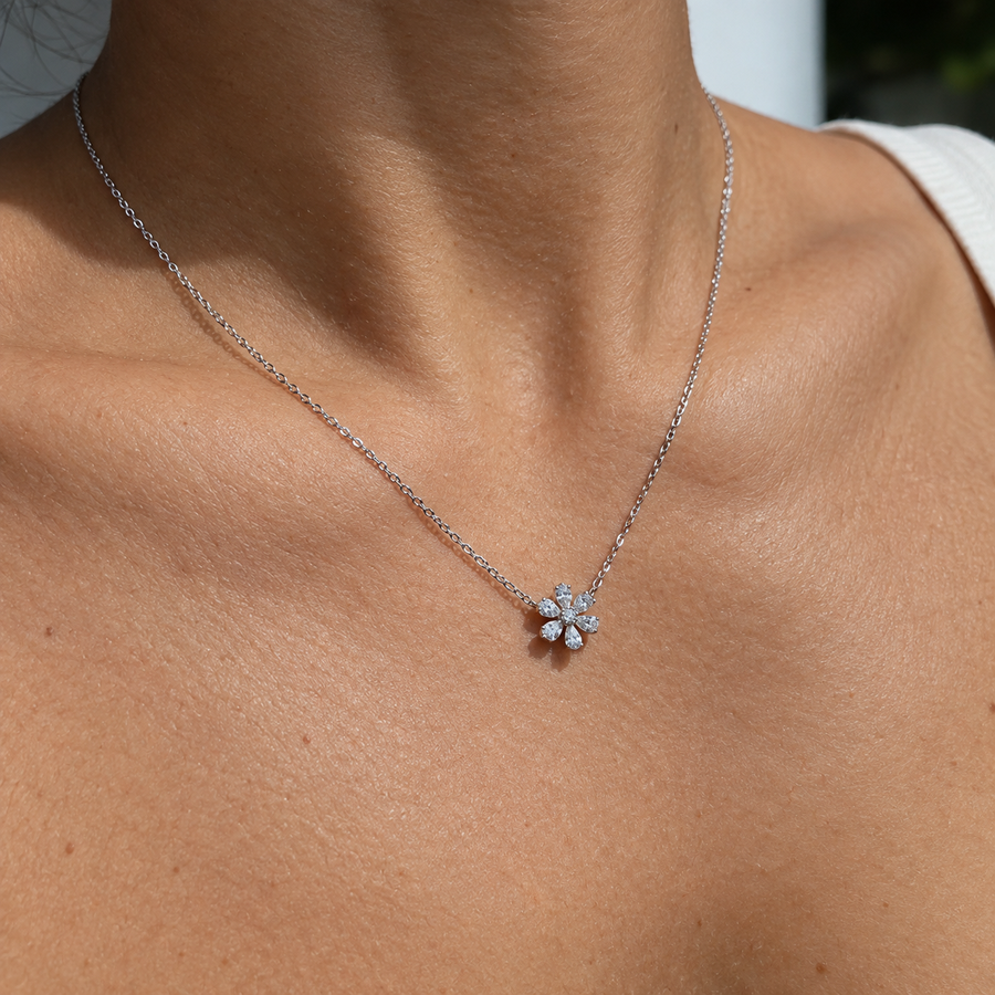 Lily White Gold Diamond Flower Necklace Side