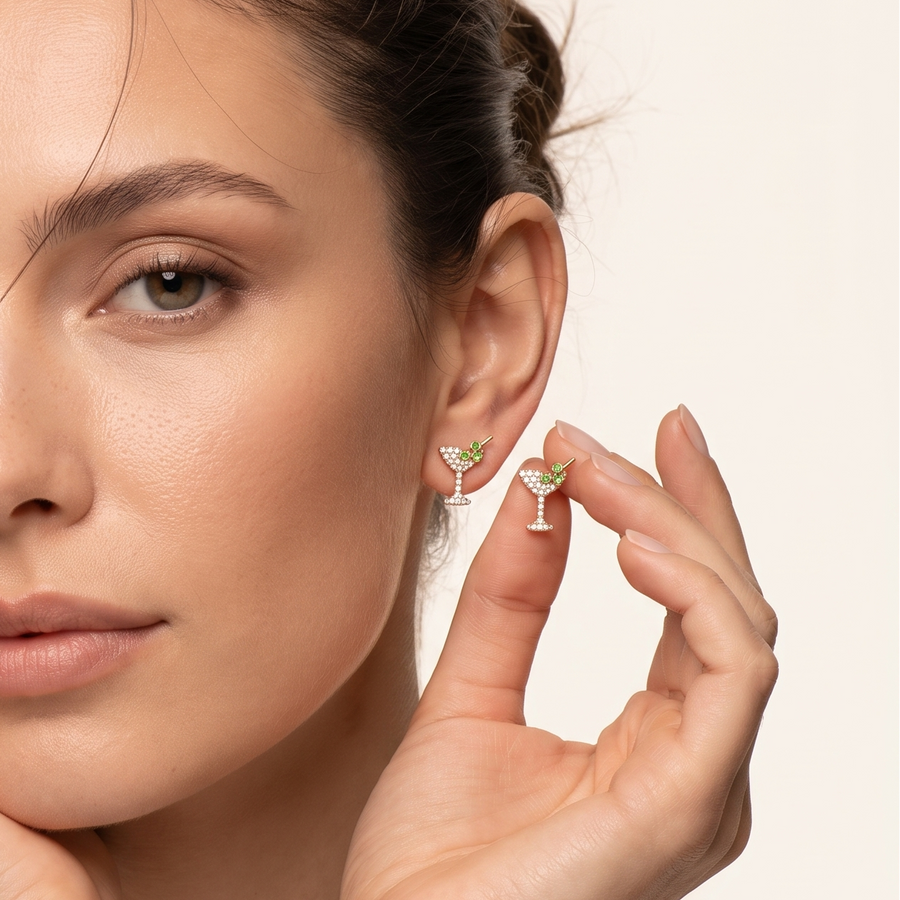 Martini Yellow Garnet & Green Diopside Stud Earrings Yellow Gold on model