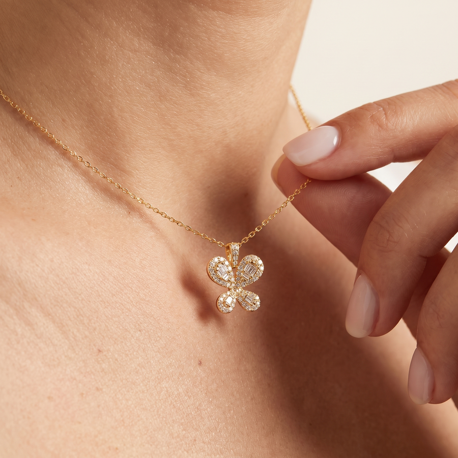 Nabi Butterfly Diamond Necklace in Yellow Gold