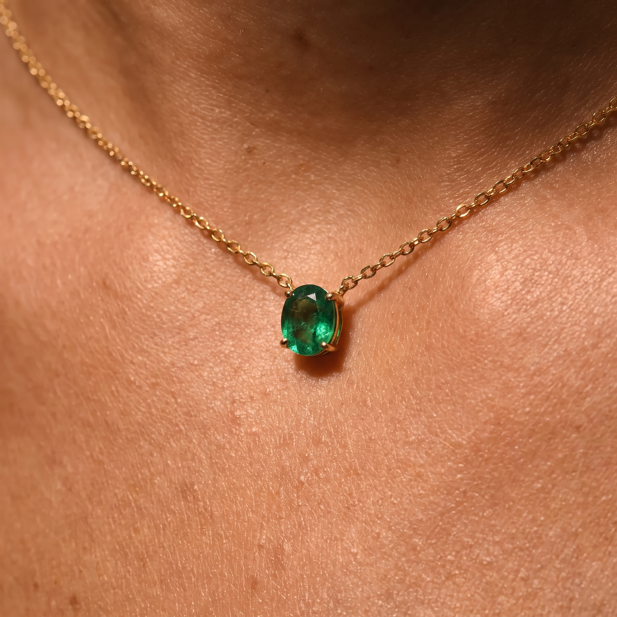 Oval Natural Zambian Emerald Necklace