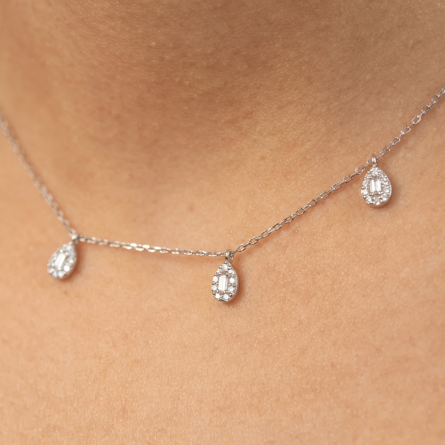 Pear Drops White Gold Diamond Necklace Close Up