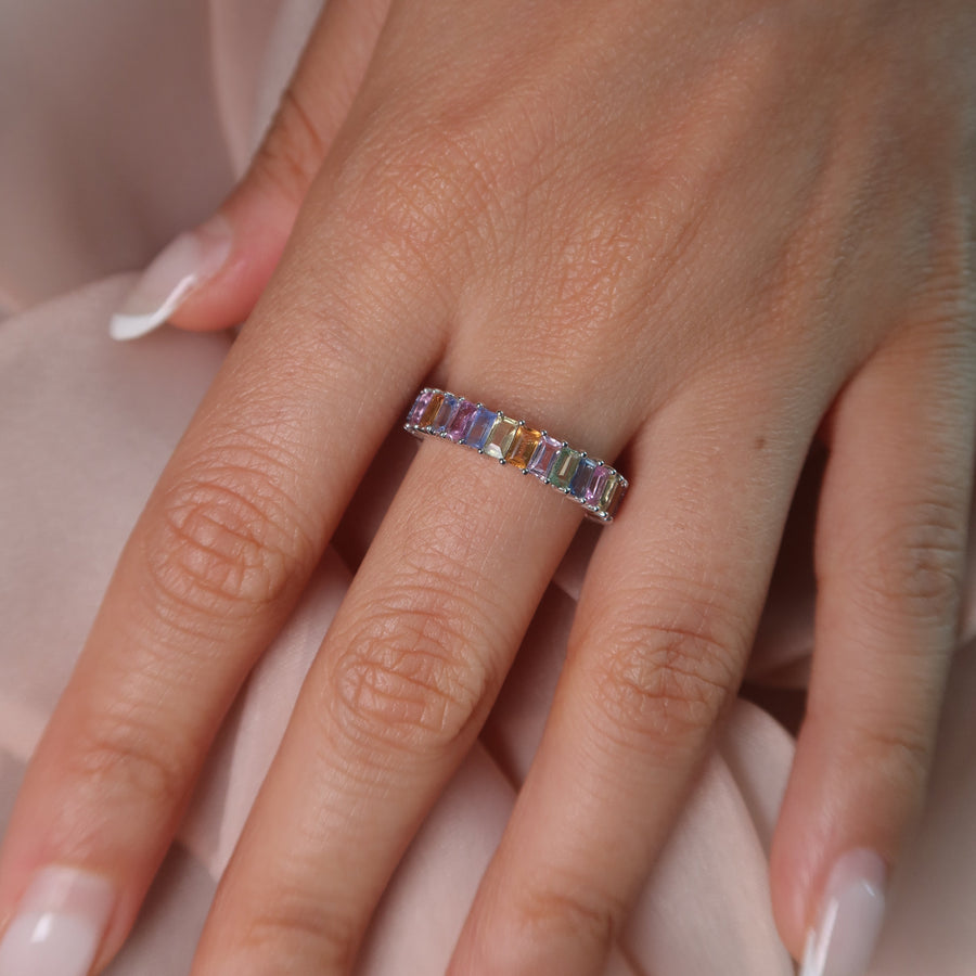 Rainbow Sapphire White Gold Ring - Psylish