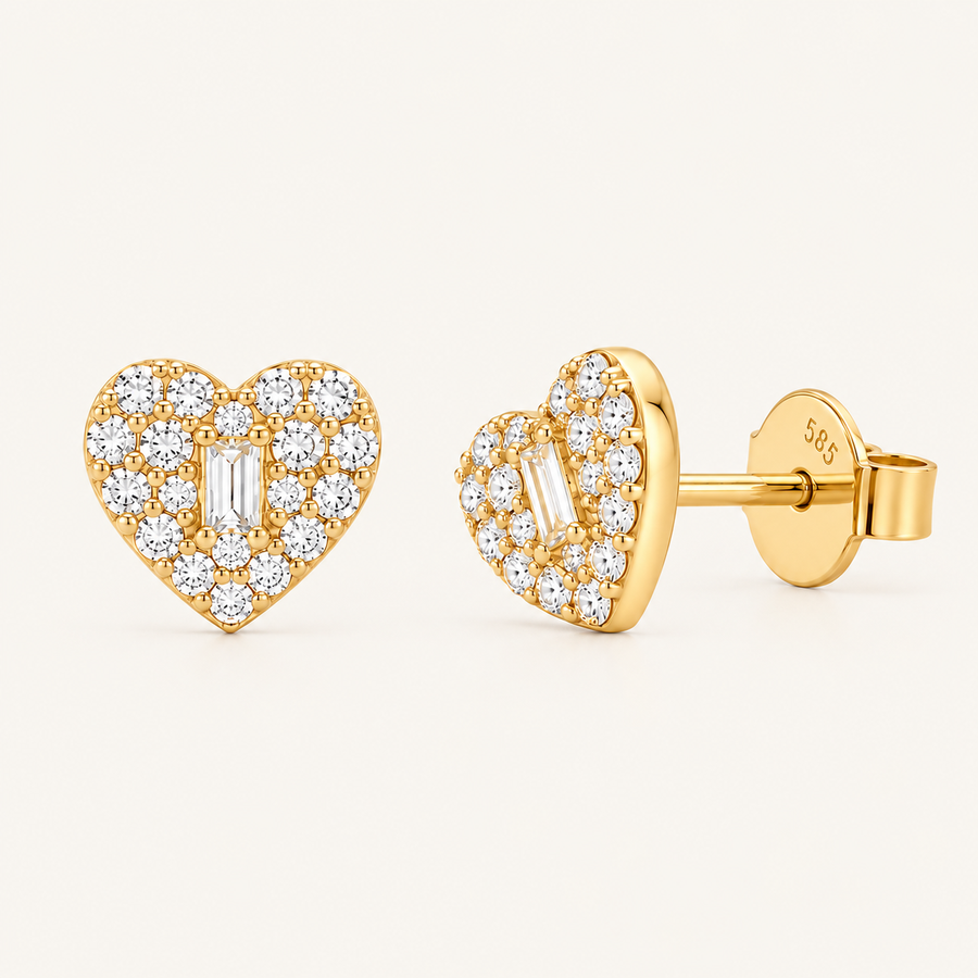 Rhea Heart Diamond Stud Earrings in Yellow Gold Plain Background