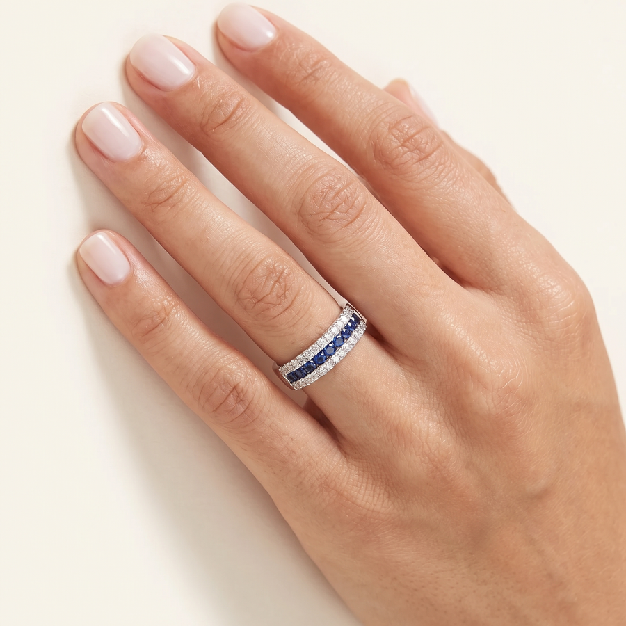 Shaely Blue Sapphire Diamond Ring On Hand