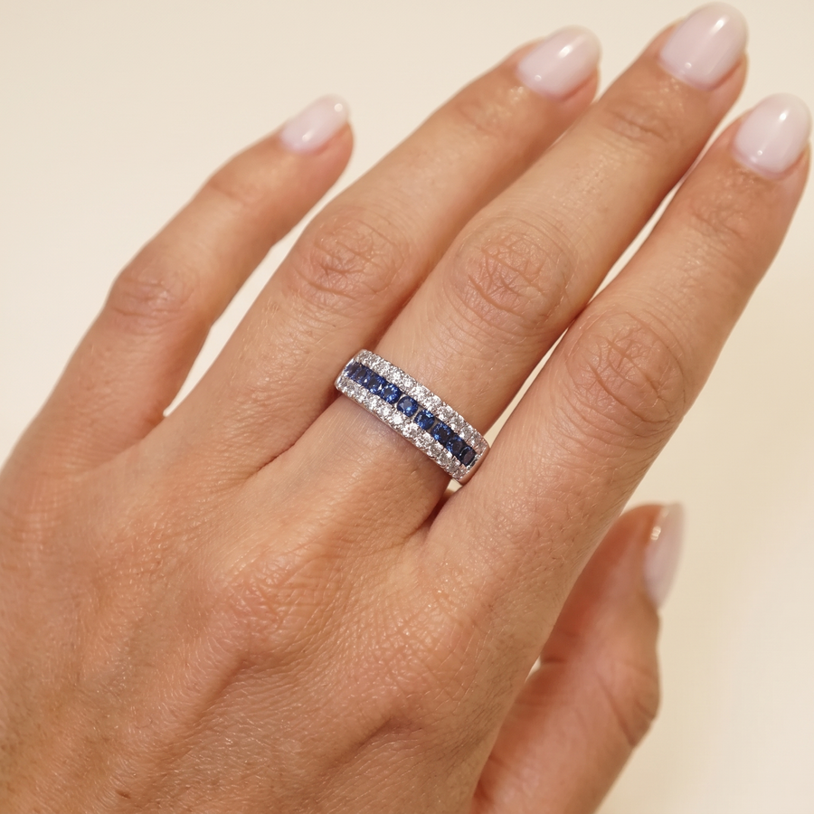 Shaely Blue Sapphire Diamond Ring On Hand
