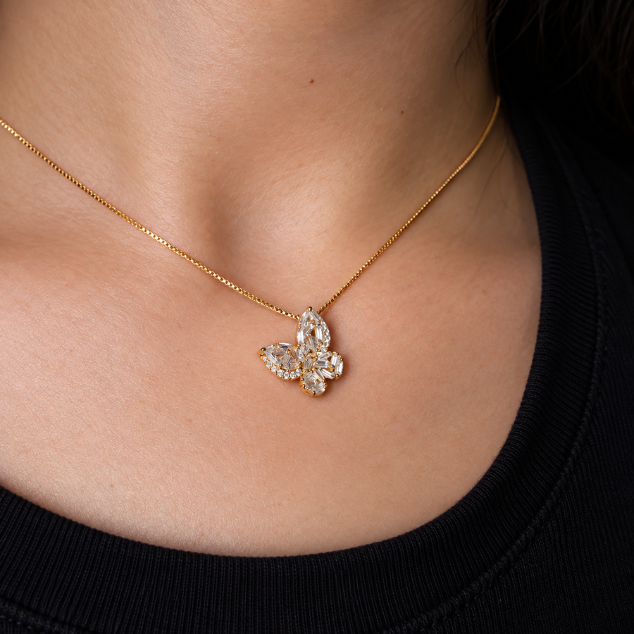 Skye Butterfly Yellow Gold Diamond Necklace