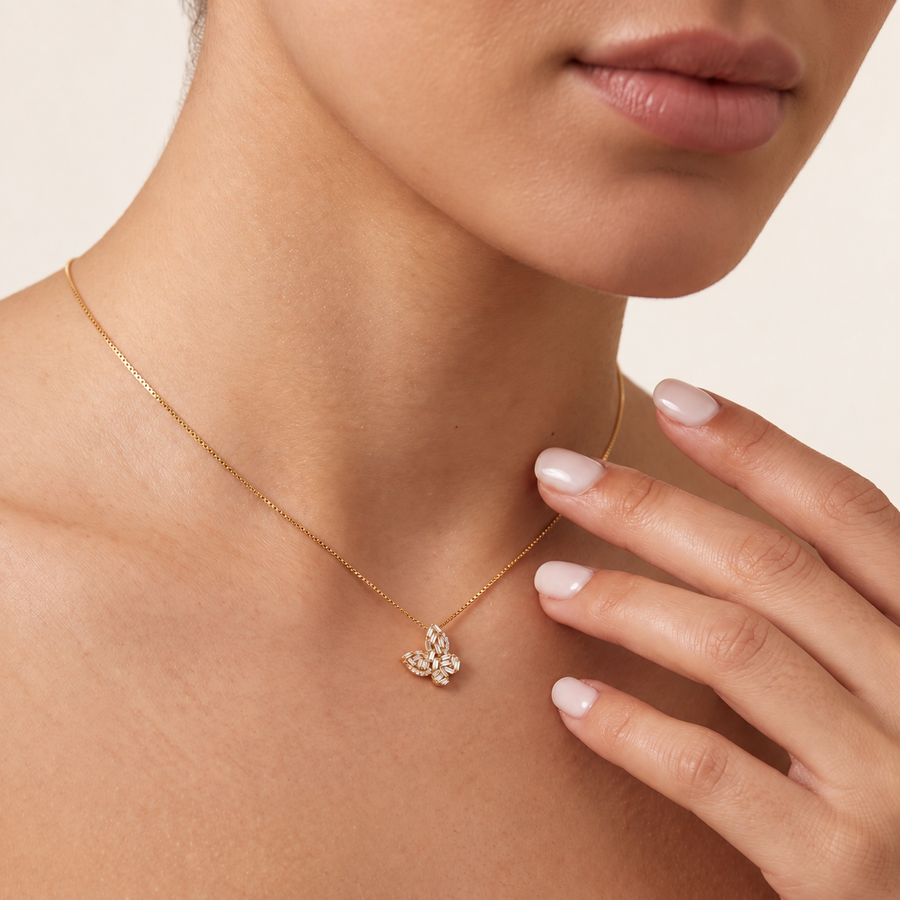Skye Butterfly Yellow Gold Diamond Necklace Side