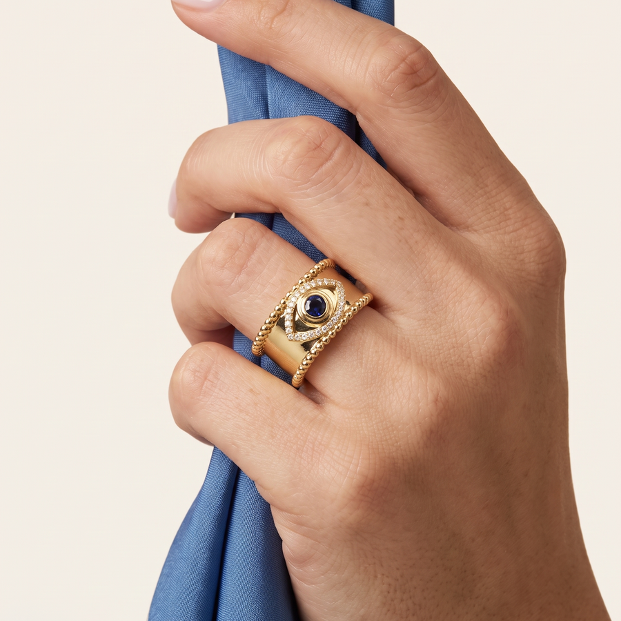 Soleil Tichi Oura Ring Cap - Yellow Gold and Blue Sapphire | Gen 3, 4