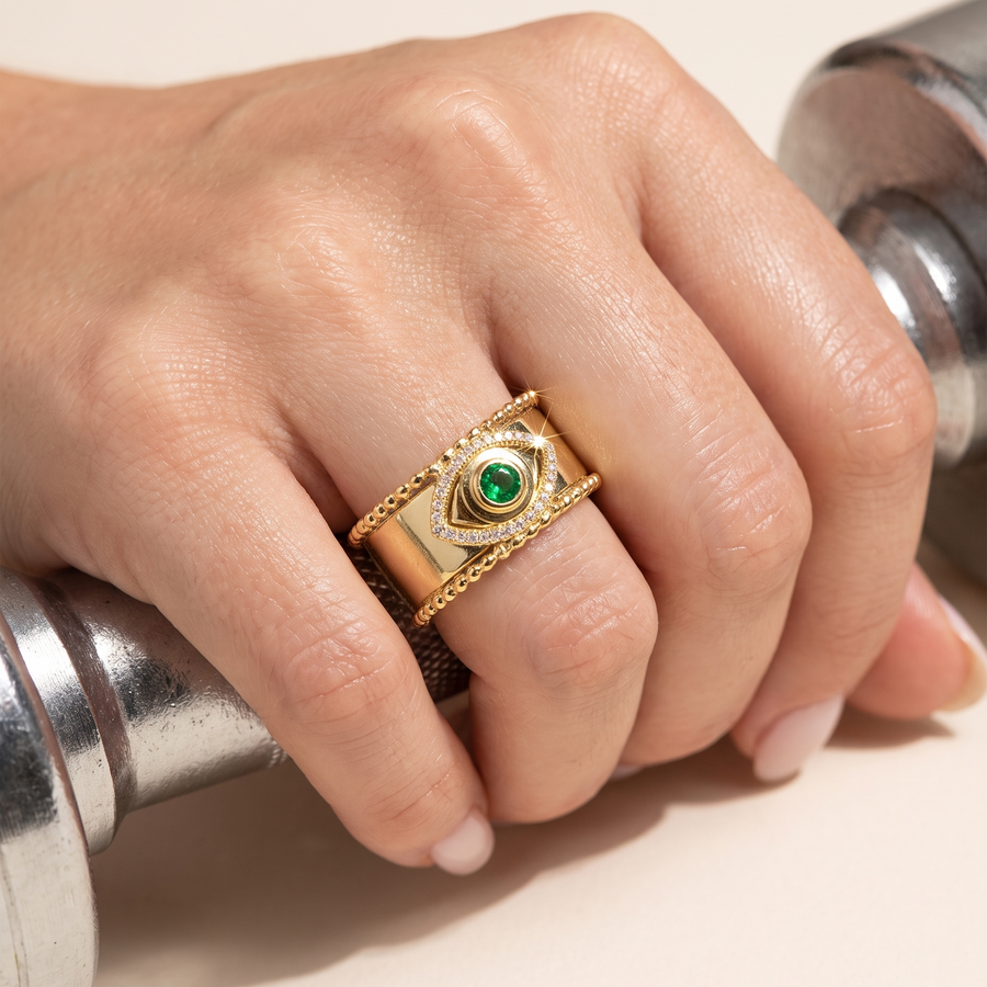Soleil Tichi Oura Ring Cap - Yellow Gold and Emerald | Gen 3, 4