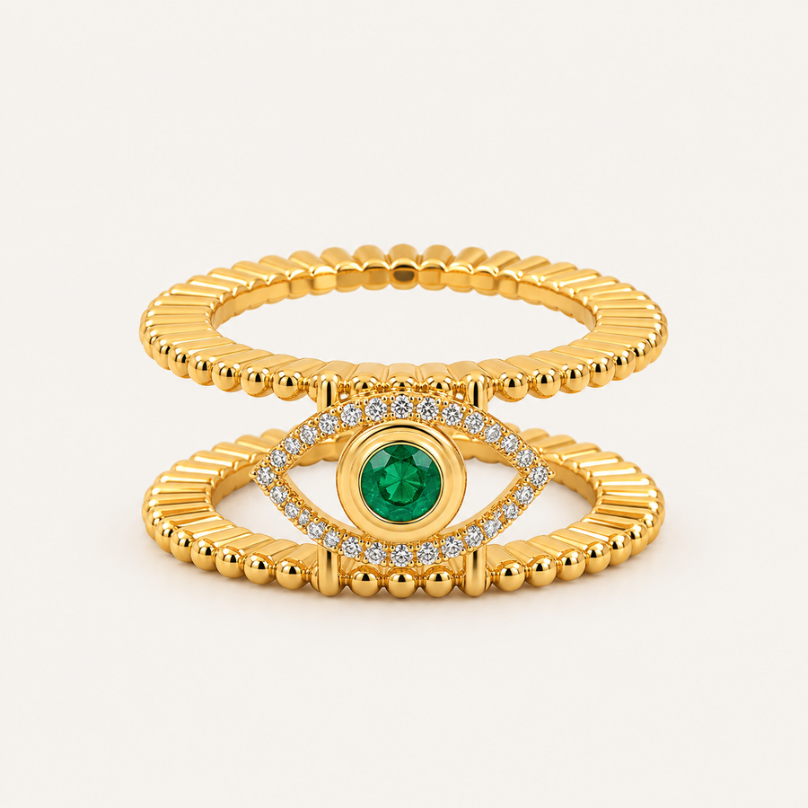 Soleil Tichi Oura Ring Cap - Yellow Gold and Emerald | Gen 3, 4