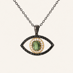 Tichi 'Evil Eye' Black Rhodium & Diamond Necklace - Psylish