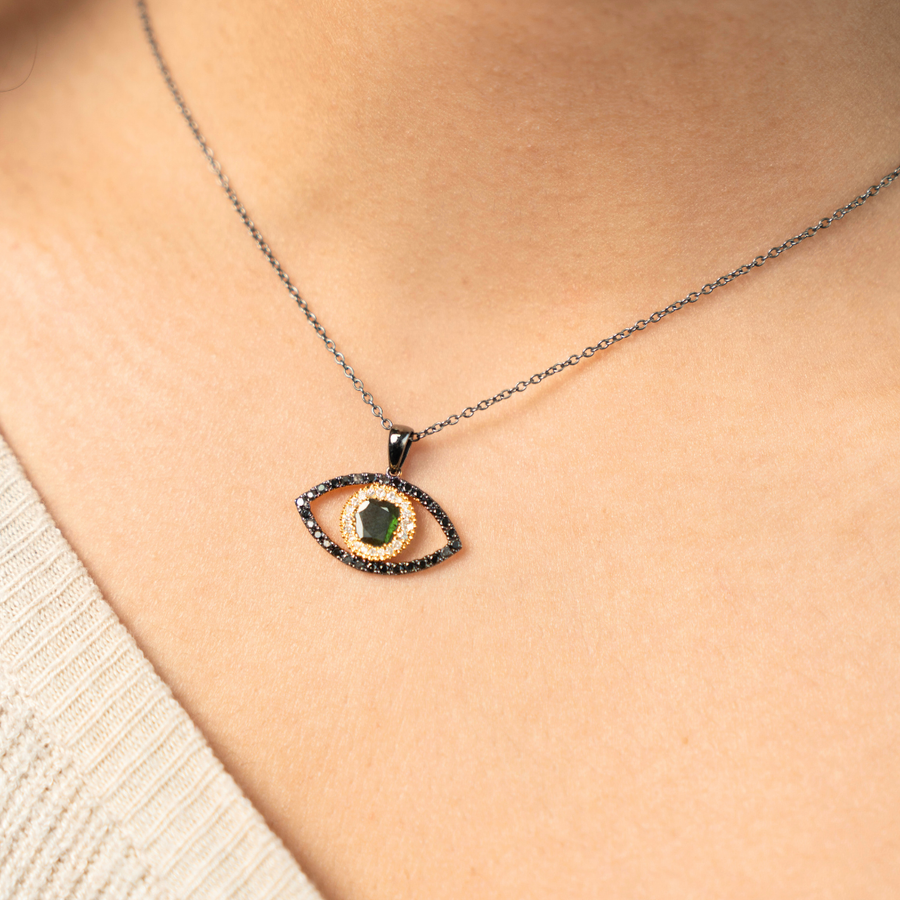 Tichi 'Evil Eye' Black Rhodium & Diamond Necklace - Psylish