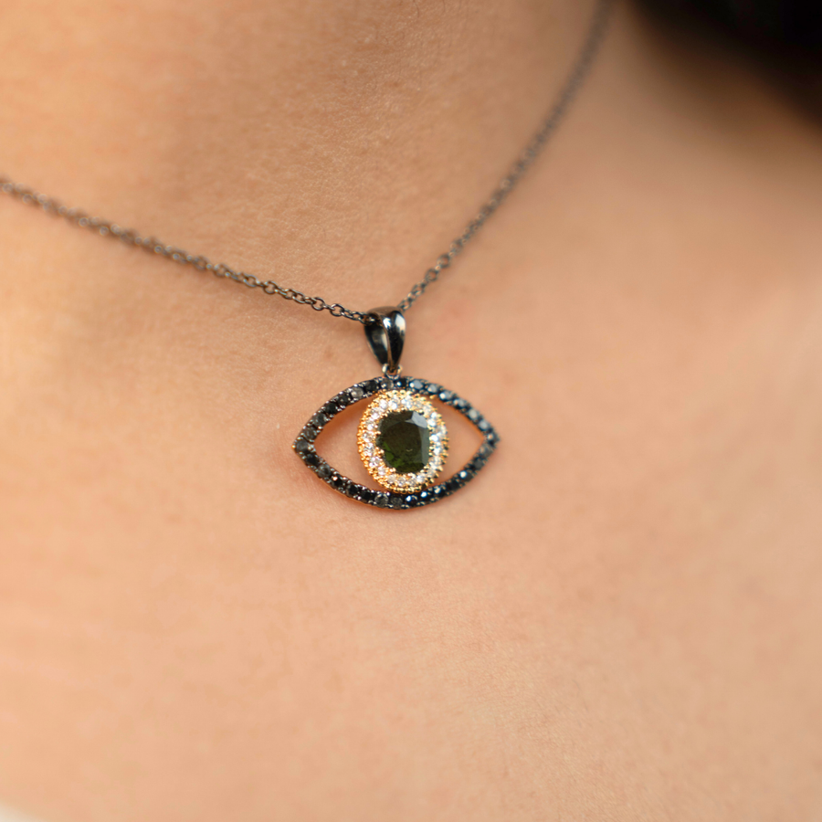 Tichi 'Evil Eye' Black Rhodium & Diamond Necklace - Psylish