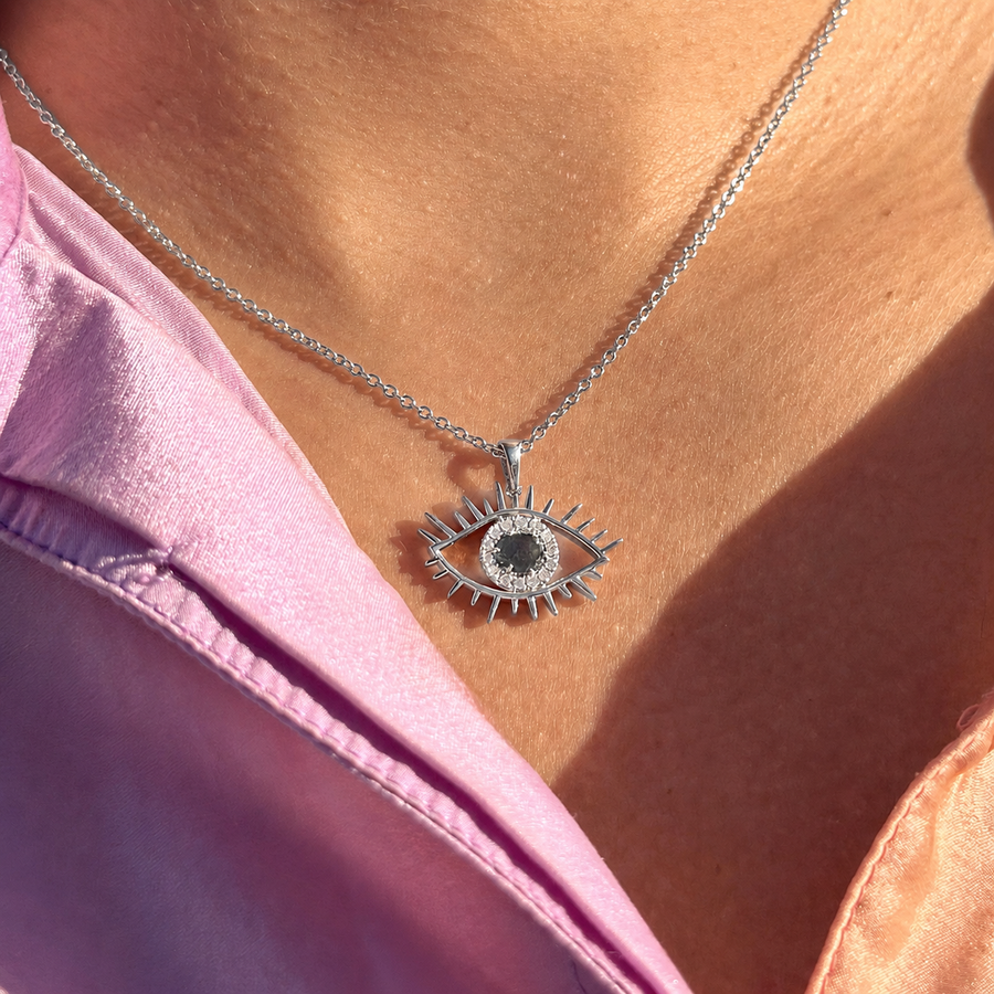 Tichi 'Evil Eye' Blue Slice Diamond Necklace - Psylish