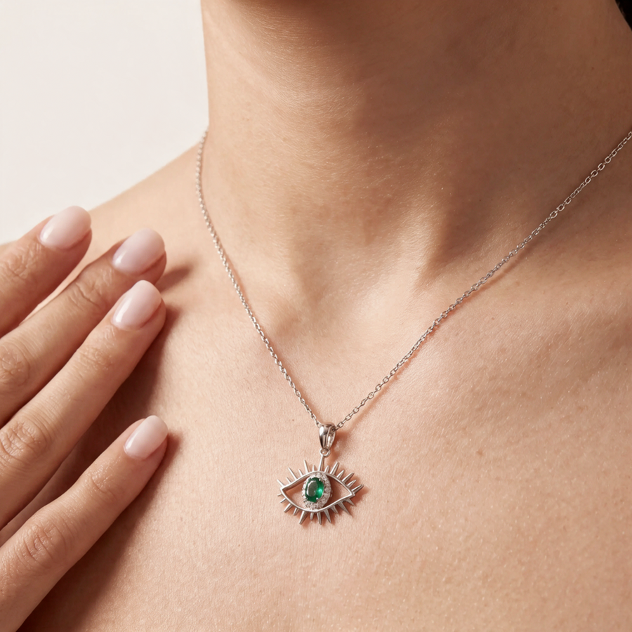 Tichi 'Evil Eye' Emerald Necklace White Gold