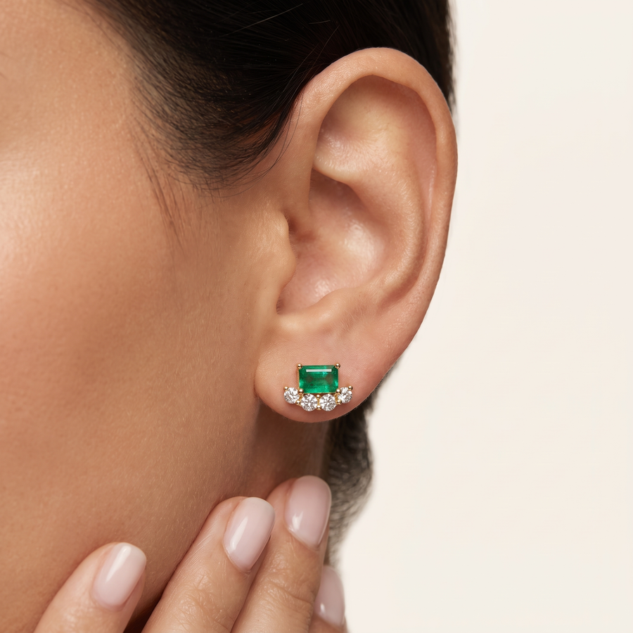 Zambia Natural Zambian Emerald & Sapphire Studs in Yellow Gold