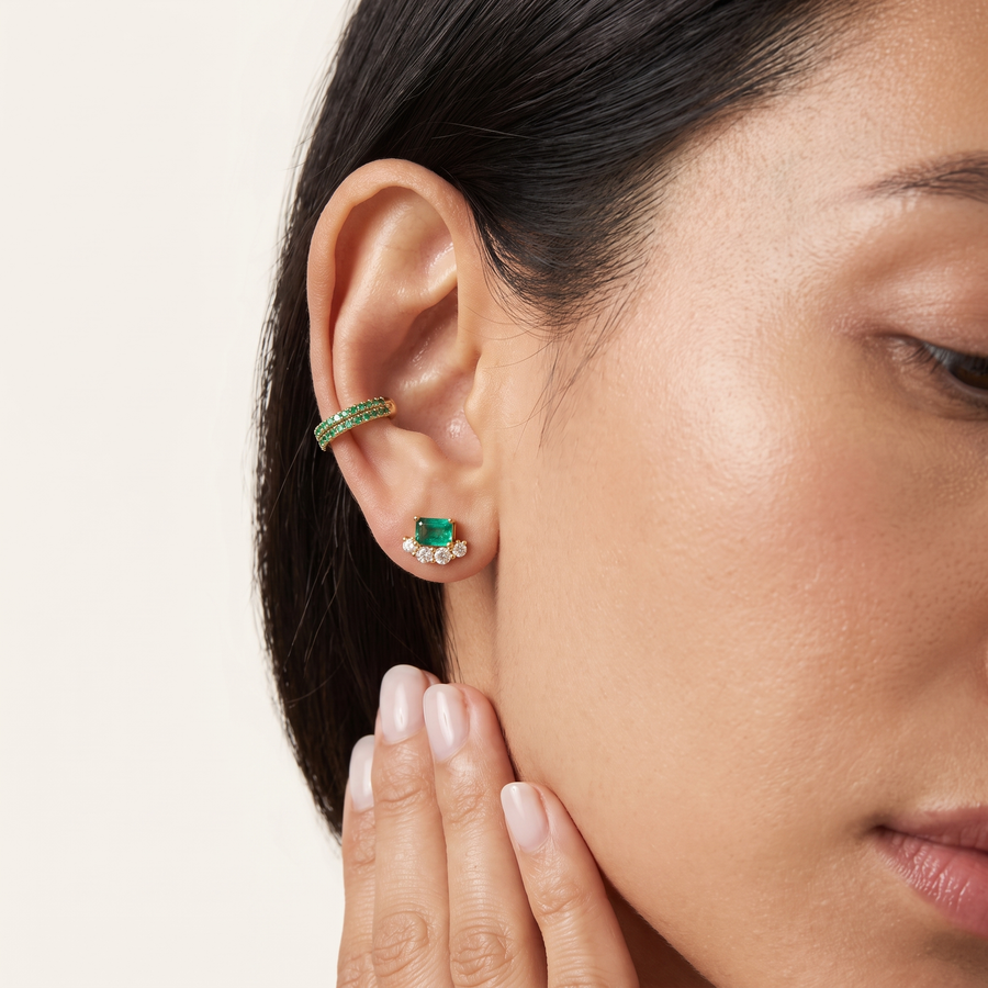 Zambia Natural Zambian Emerald & Sapphire Studs with Emerald cuff
