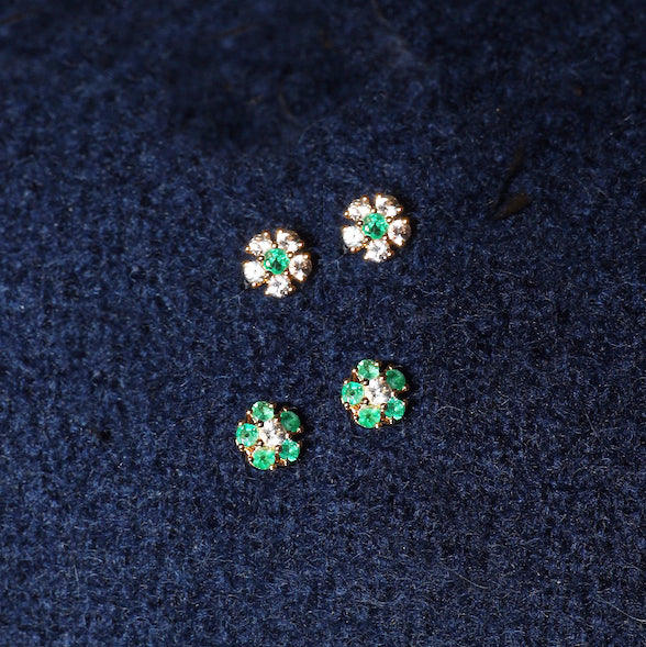 Blossom White Sapphire & Emeralds Studs - Psylish