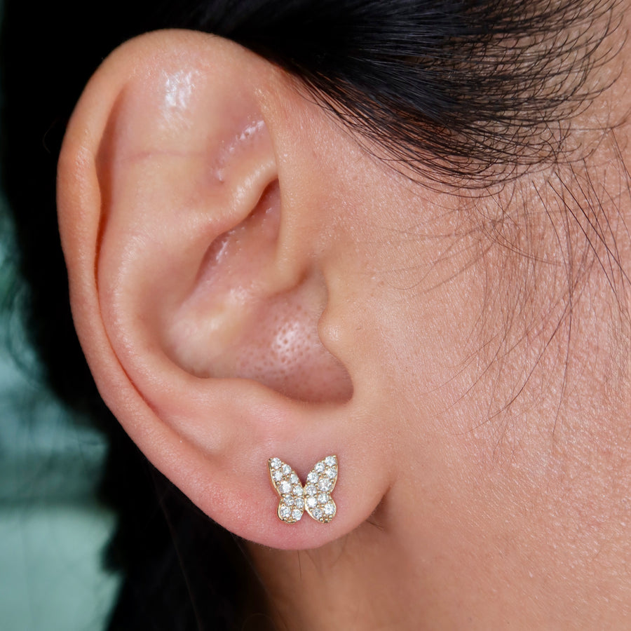 Flutter Pave Diamond Stud Earrings - Psylish