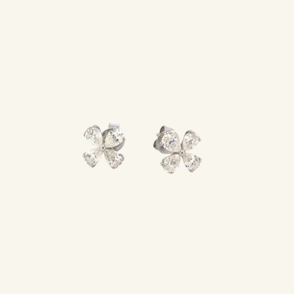 Clover White Gold Diamond Studs - Psylish