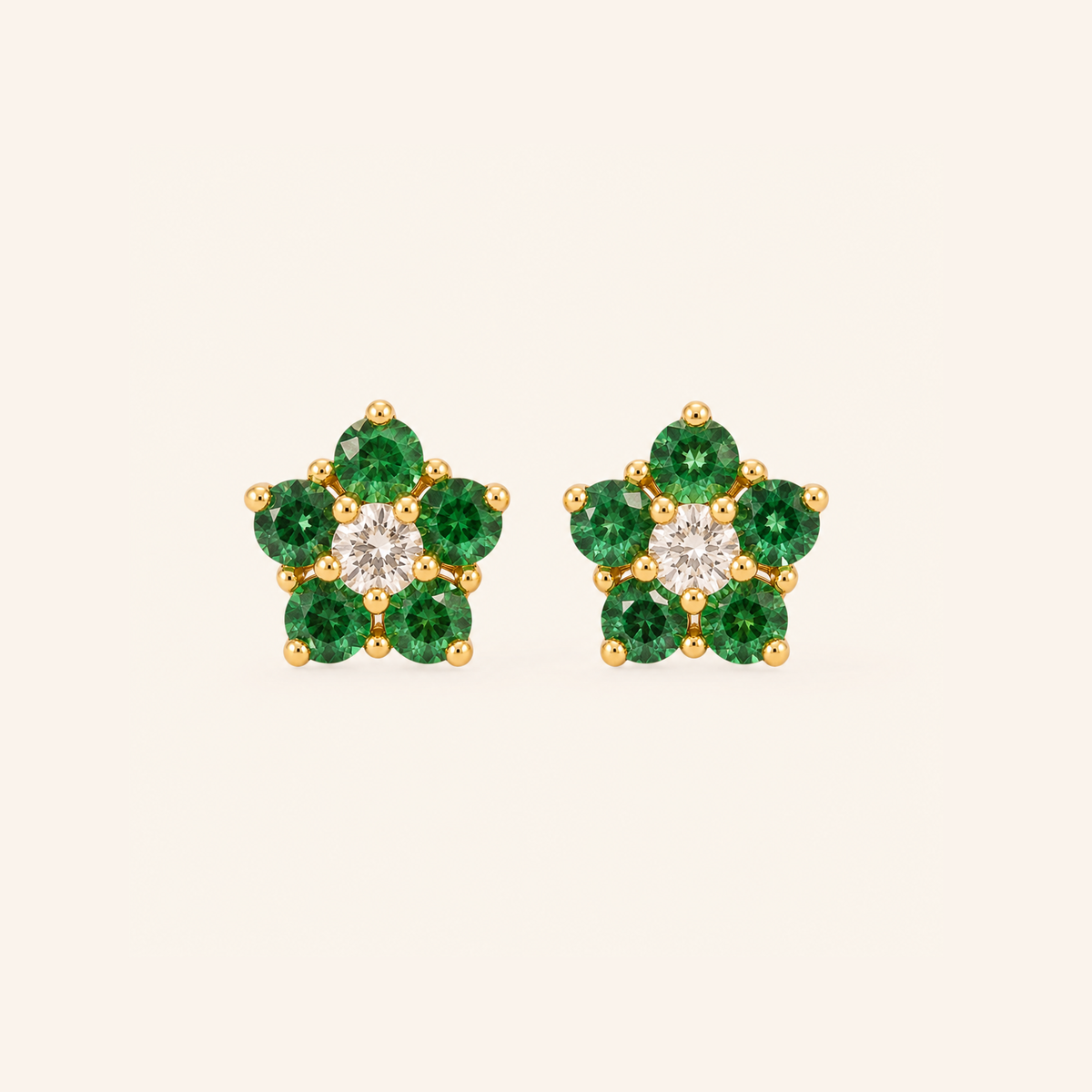 Blossom White Sapphire & Emeralds Studs - Psylish