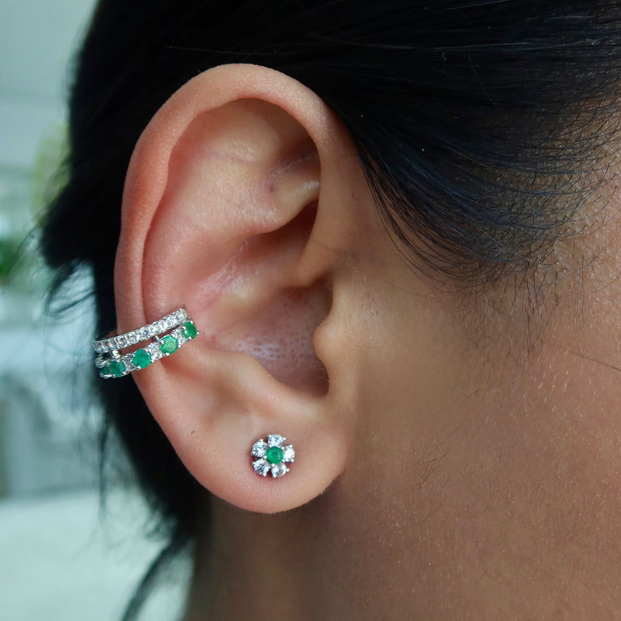 Blossom White Sapphire & Emeralds Studs - Psylish
