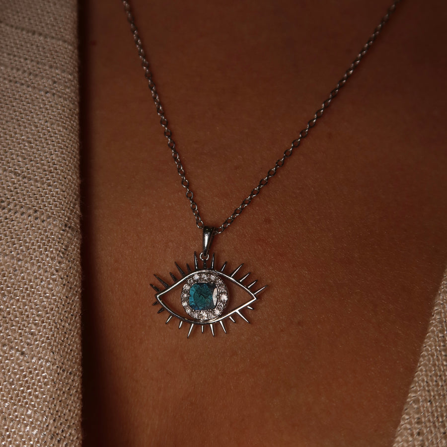 Tichi 'Evil Eye' Blue Slice Diamond Necklace - Psylish