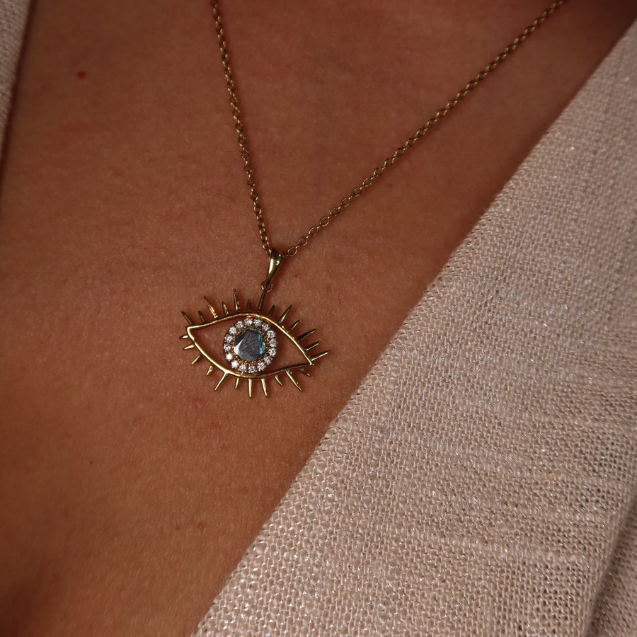 Tichi 'Evil Eye' Blue Slice Diamond Necklace - Psylish